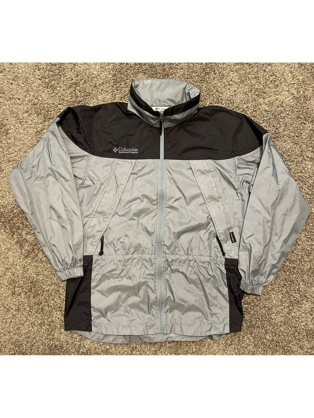 Vintage 90s Columbia Full Zip Packable Hiking Windbreaker Rain Jacket Sz Small